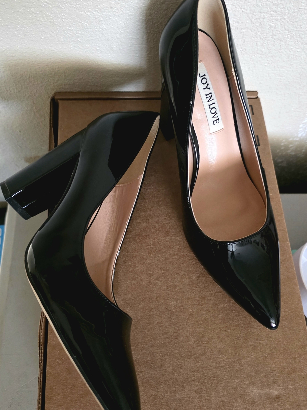 Joy In Love Black Patent Block Heel Pumps